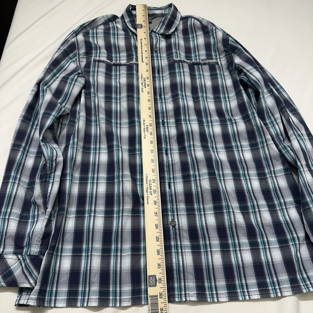 Eddie Bauer Legend Wash Plaid Shirt Men's TL Navy Teal Button Front Cotton - Picture 3 of 10